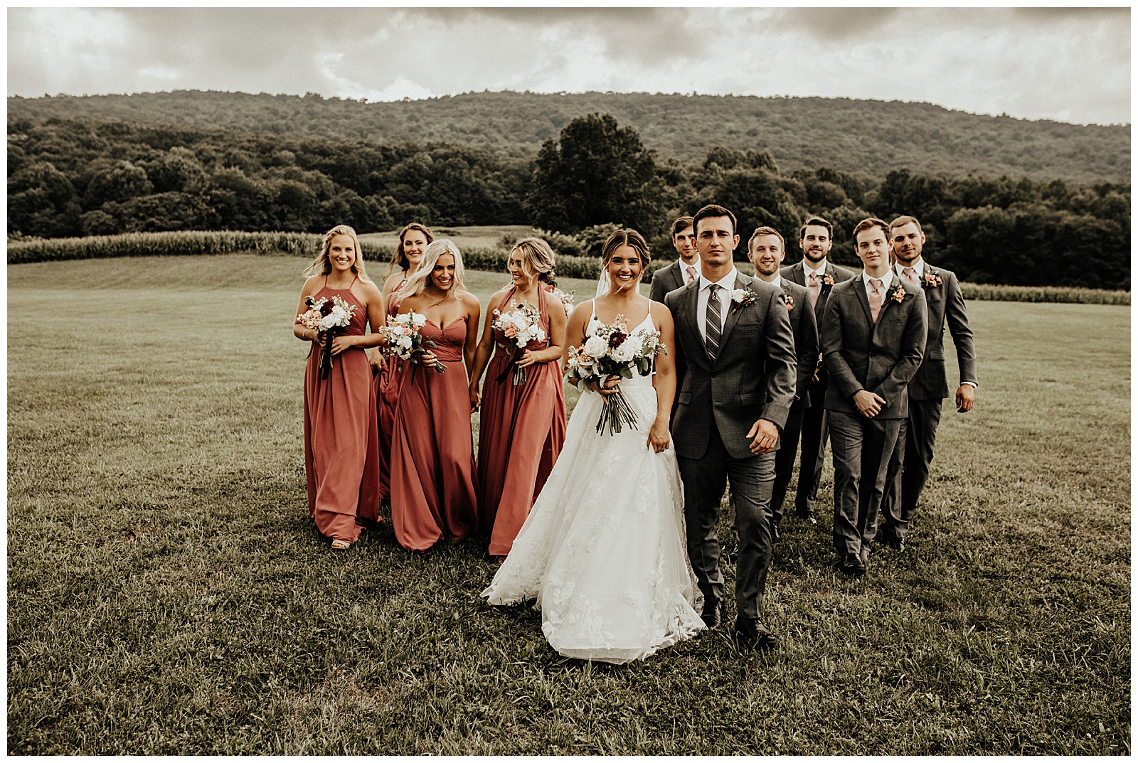 bridal party at an intimate winery wedding in maryland captured by Brey Photo, delaware county photographer
