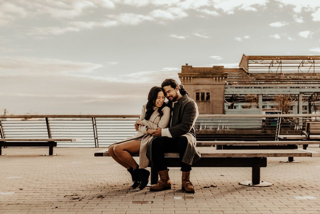 winter engagement session at sunset on Race Steet Pier in Philadelphia, PA by Brey Photo LLC 