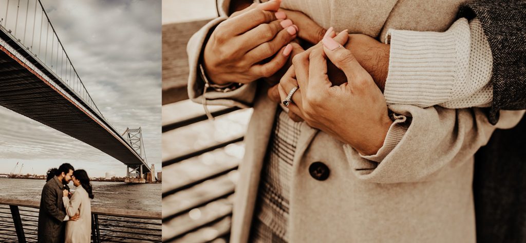 winter engagement session at sunset on Race Steet Pier in Philadelphia, PA by Brey Photo LLC 