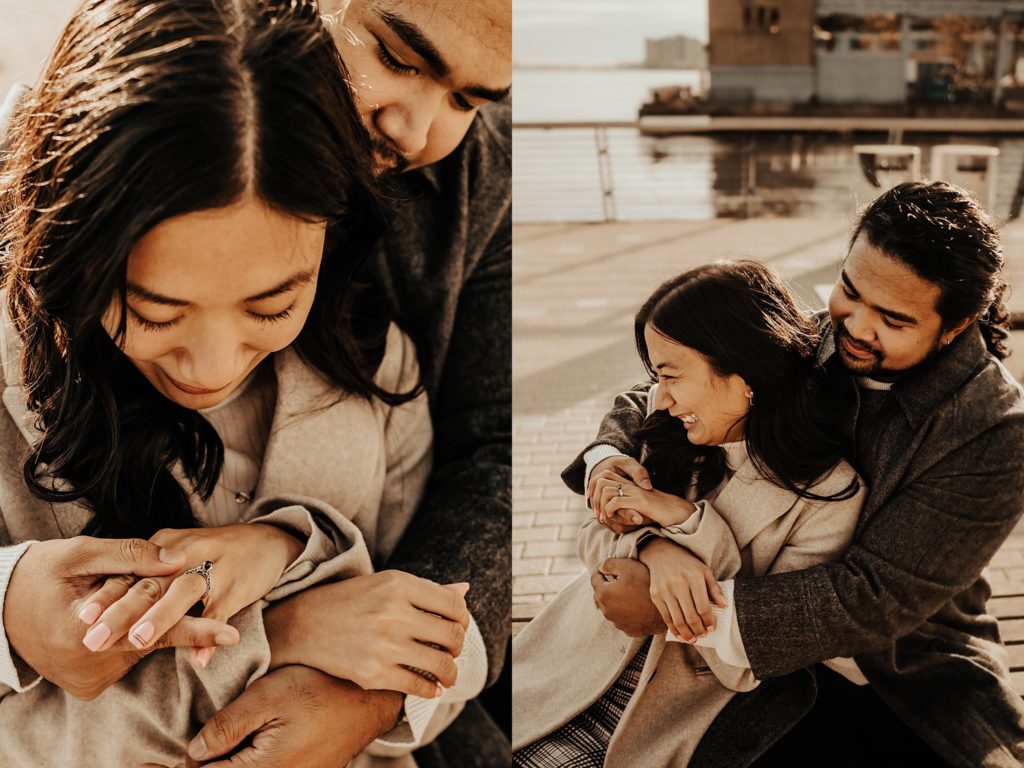 winter engagement session at sunset on Race Steet Pier in Philadelphia, PA by Brey Photo LLC 