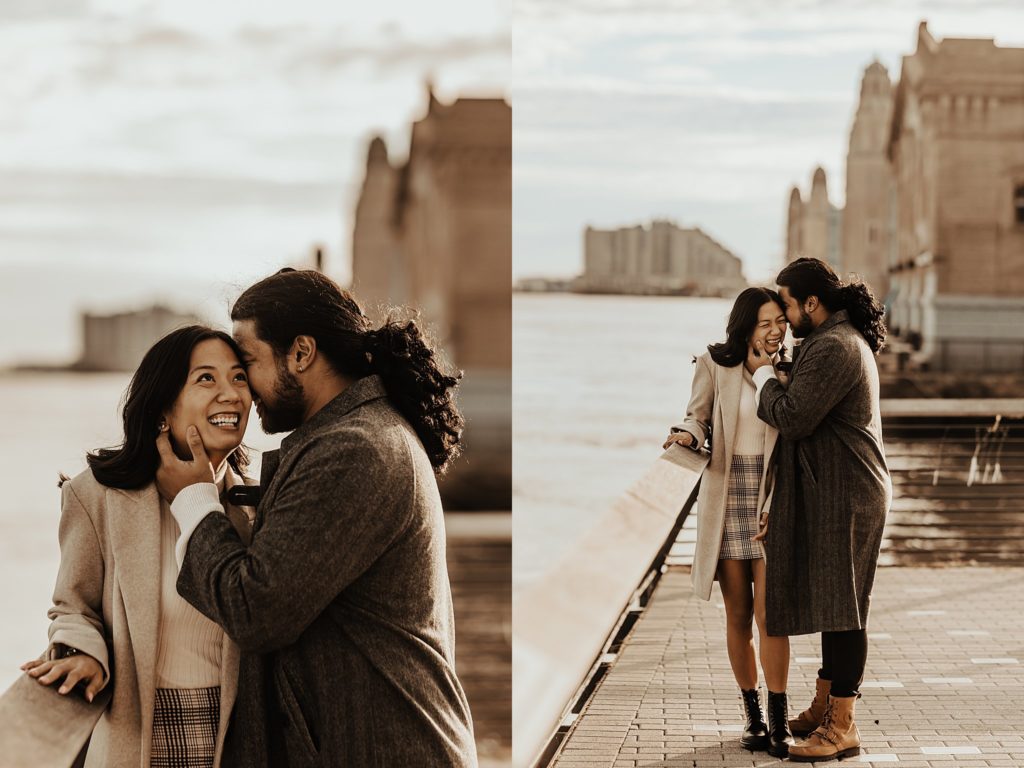 winter engagement session at sunset on Race Steet Pier in Philadelphia, PA by Brey Photo LLC 