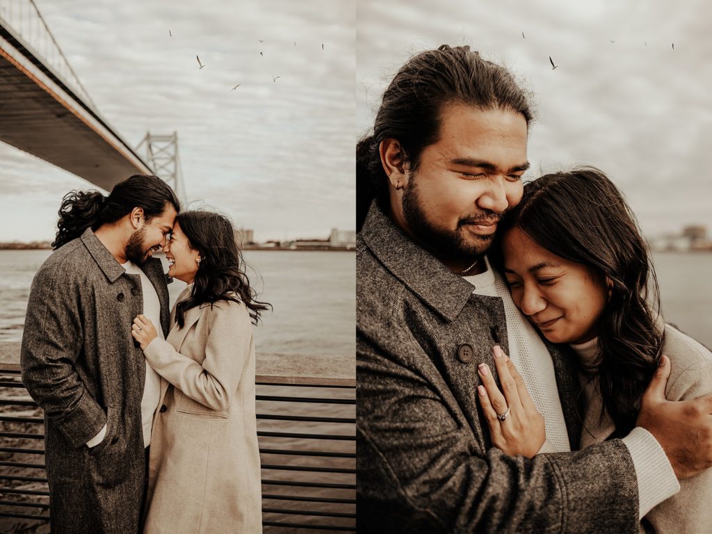 winter engagement session at sunset on Race Steet Pier in Philadelphia, PA by Brey Photo LLC