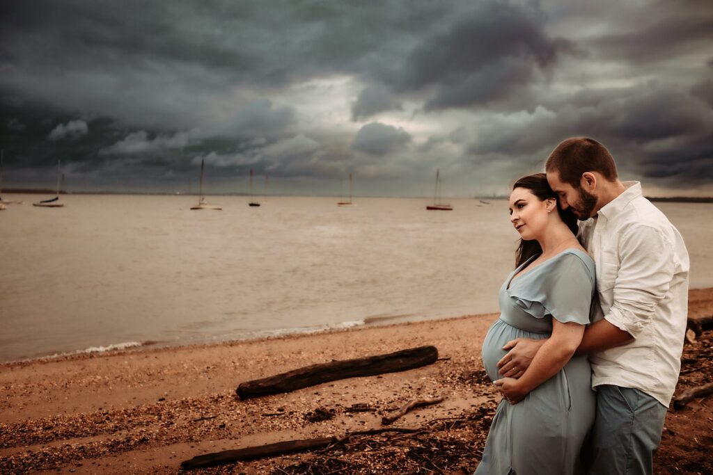 Stormy Maternity Couple on beach