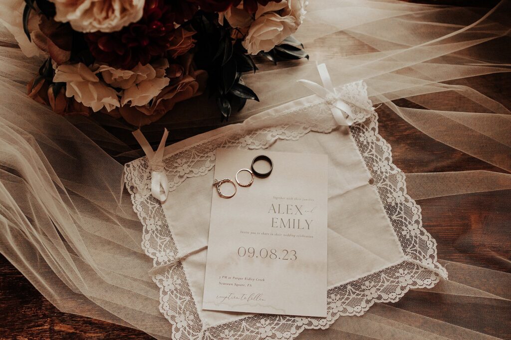 Wedding invites with wedding rings on top