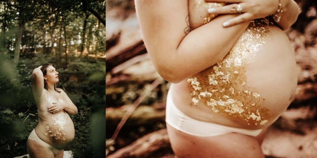 Pregnant woman posing in the woods