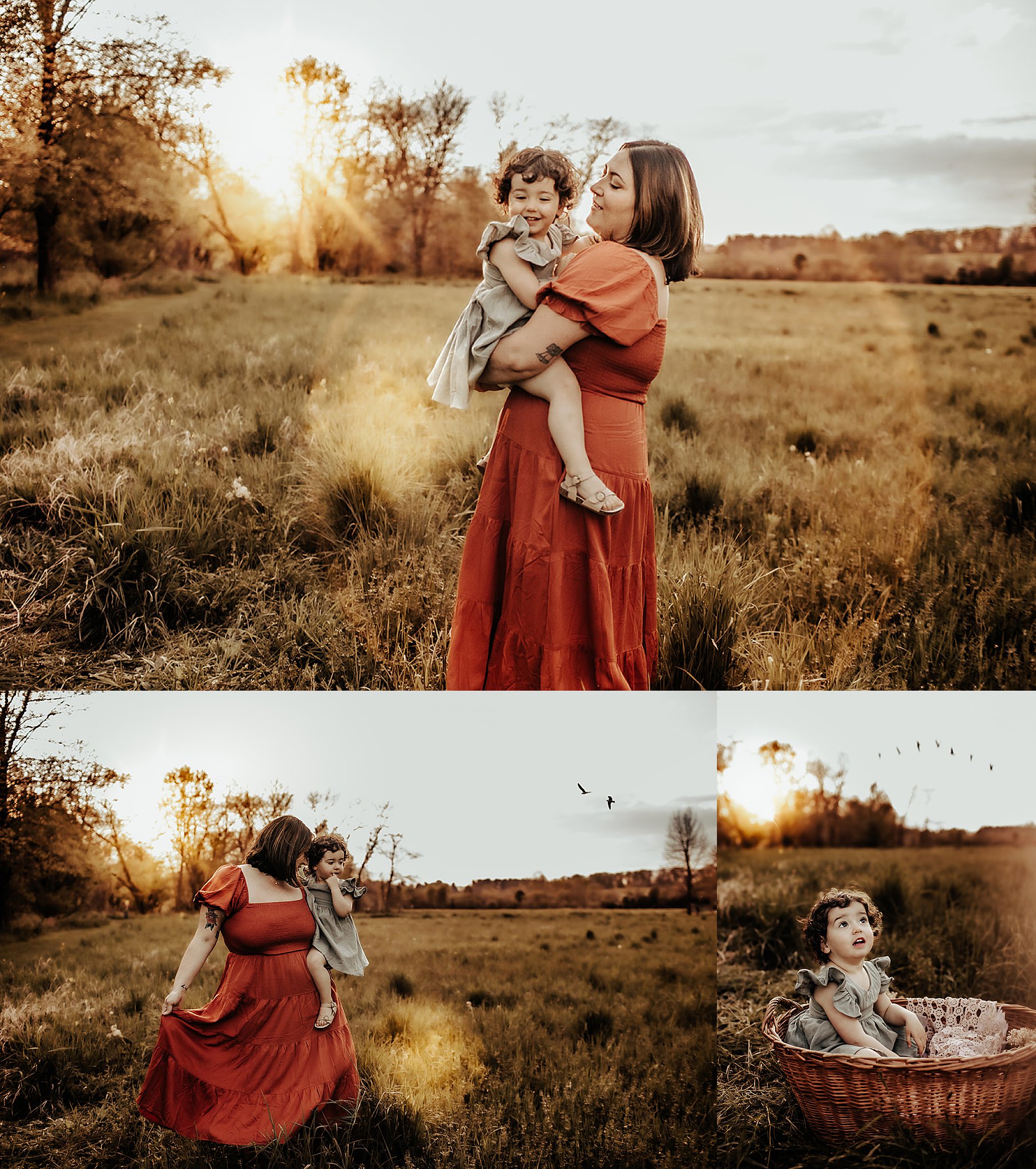 sunset summer golden hour family session with mother and toddler